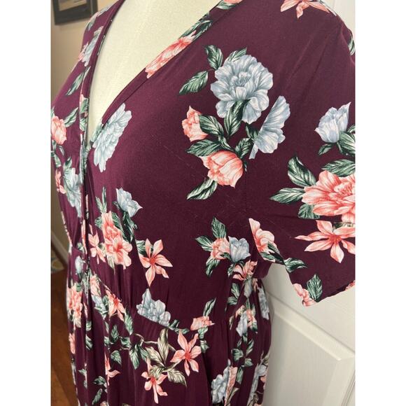 Torrid Midi Challis Shirt Dress 3X Burgundy Asymmetrical Hem Casual Button Up - Picture 7 of 10